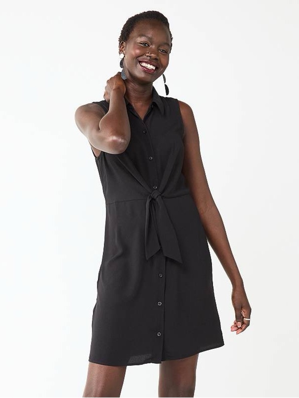 Nine West Women’s Sleeveless Black Tie Front Shirt Dress Size XL
